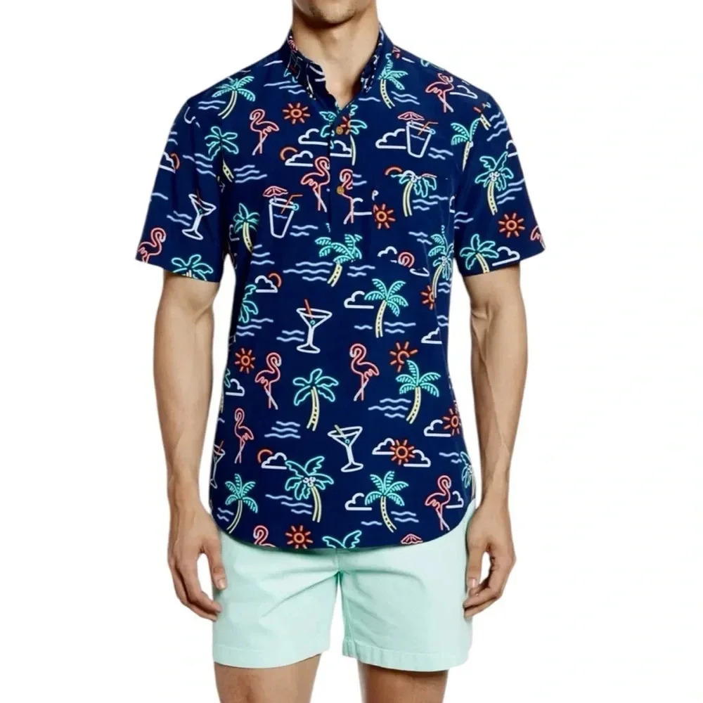NEW Chubbies One Man Wolf Pack Button Down Popover Shirt Navy Size M